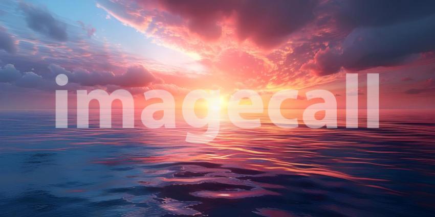 Dramatic Sunset Sky over calm Ocean background - Ai Generated