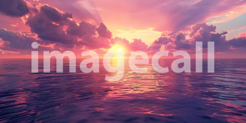 Dramatic Sunset Sky over calm Ocean background - Ai Generated