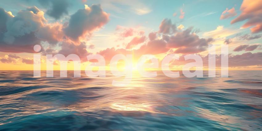 Dramatic Sunset Sky over calm Ocean background - Ai Generated
