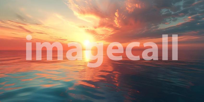 Dramatic Sunset Sky over calm Ocean background - Ai Generated