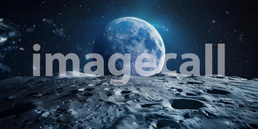 Earth rising over the moon background - Ai Generated