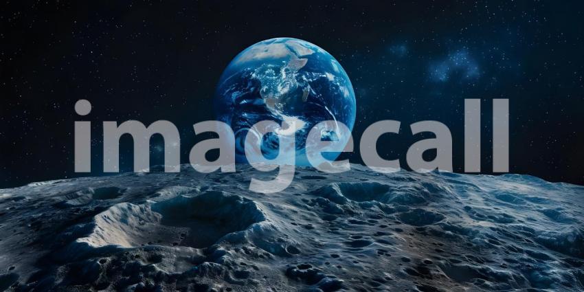 Earth rising over the moon background - Ai Generated