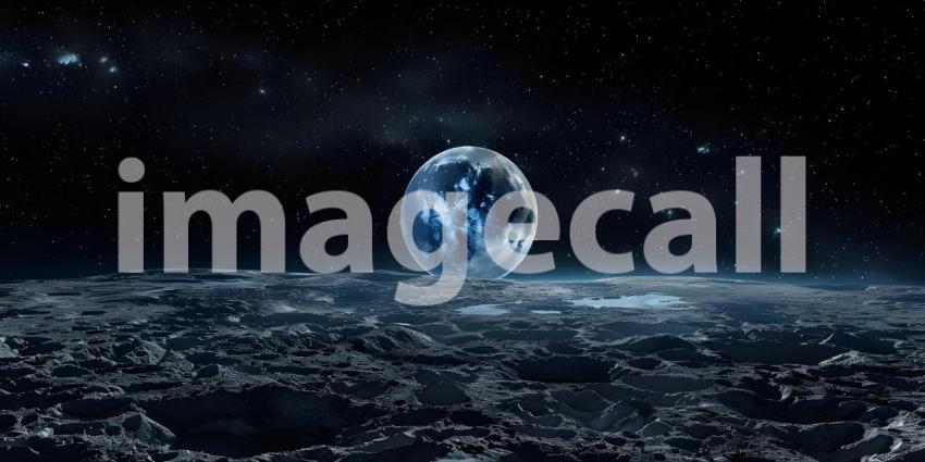 Earth rising over the moon background - Ai Generated