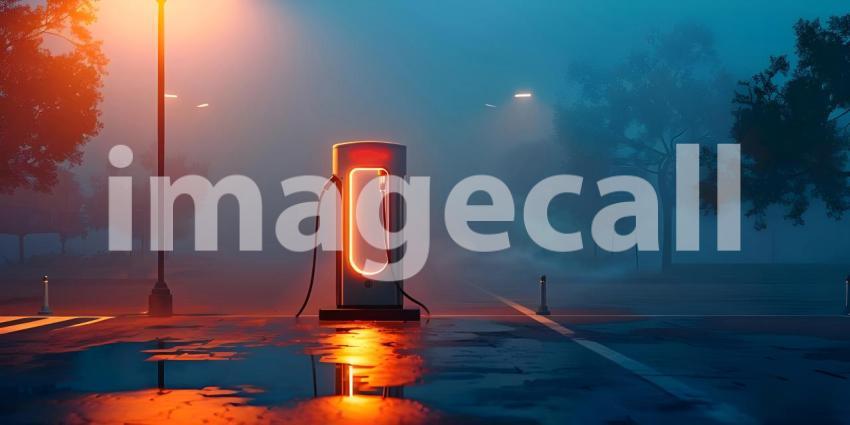 EV charging station for electric car on solid background - Ai Generated