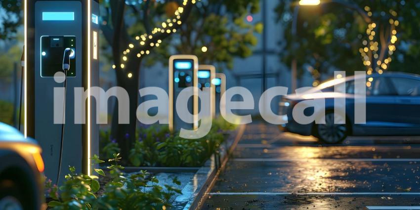 EV charging station for electric car on solid background - Ai Generated