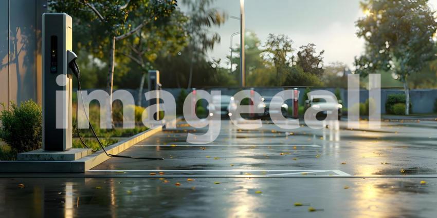 EV charging station for electric car on solid background - Ai Generated