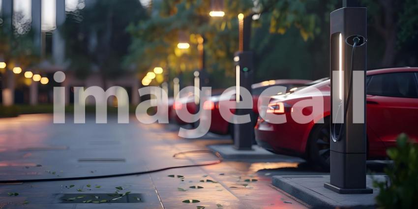 EV charging station for electric car on solid background - Ai Generated