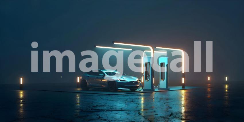 EV charging station for electric car on solid background - Ai Generated