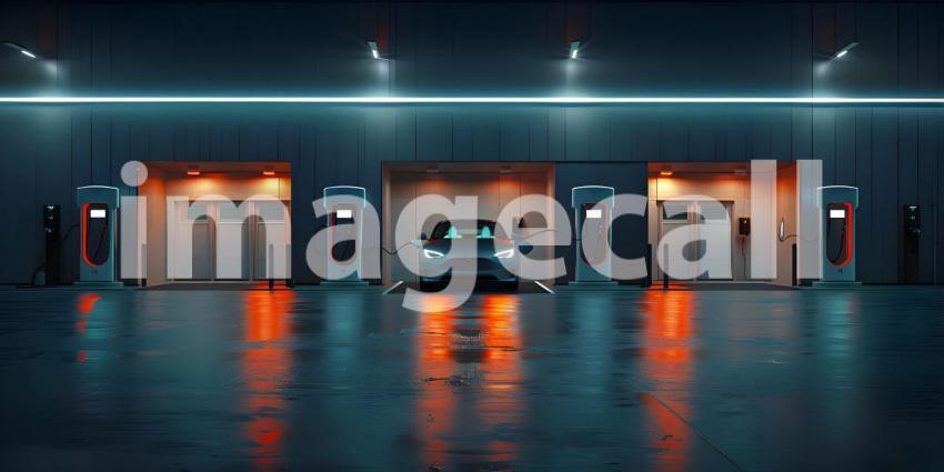 EV charging station for electric car on solid background - Ai Generated