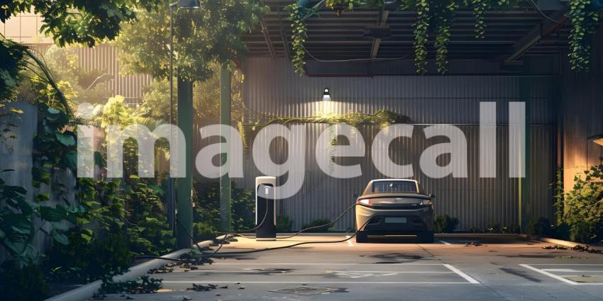 EV charging station for electric car on solid background - Ai Generated