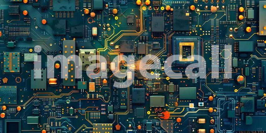 Electronic Circuit Board with Microchips and Processors background - Ai Generated