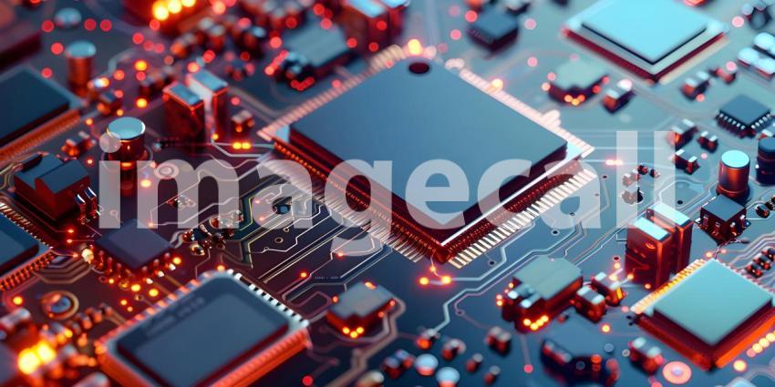 Electronic Circuit Board with Microchips and Processors background - Ai Generated