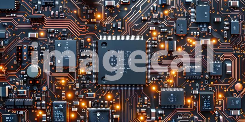 Electronic Circuit Board with Microchips and Processors background - Ai Generated