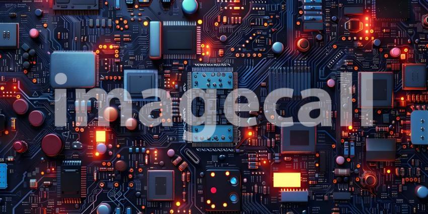 Electronic Circuit Board with Microchips and Processors background - Ai Generated