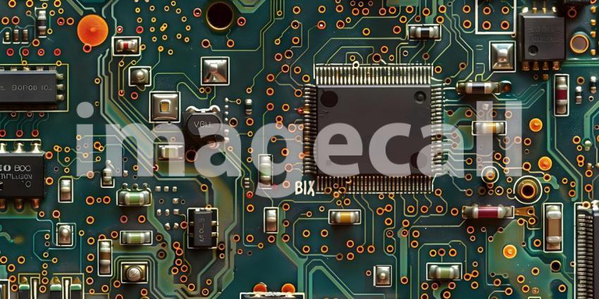 Electronic Circuit Board with Microchips and Processors background - Ai Generated