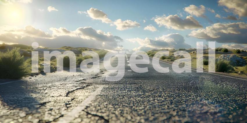 Empty asphalt road in a sunny day - Ai Generated