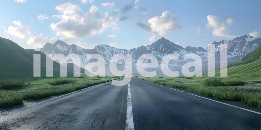 Empty asphalt road in a sunny day - Ai Generated