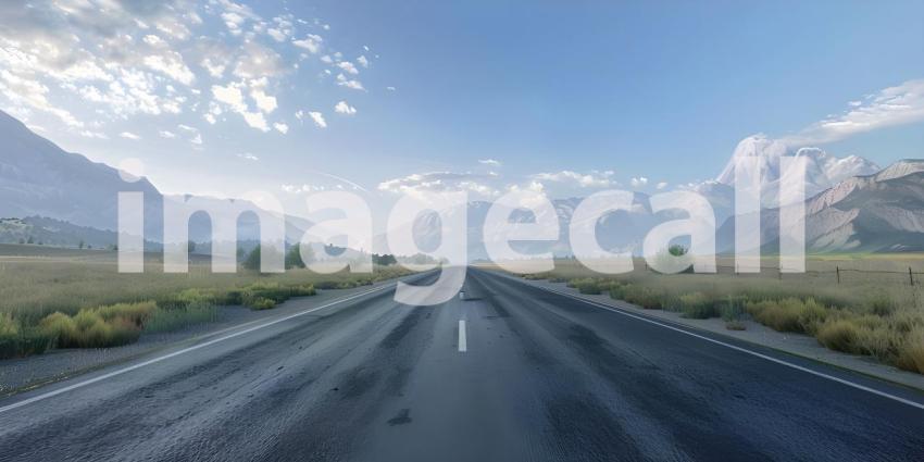 Empty asphalt road in a sunny day - Ai Generated