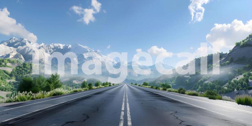 Empty asphalt road in a sunny day - Ai Generated