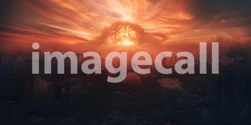 Explosion nuclear bomb in a city background - Ai Generated