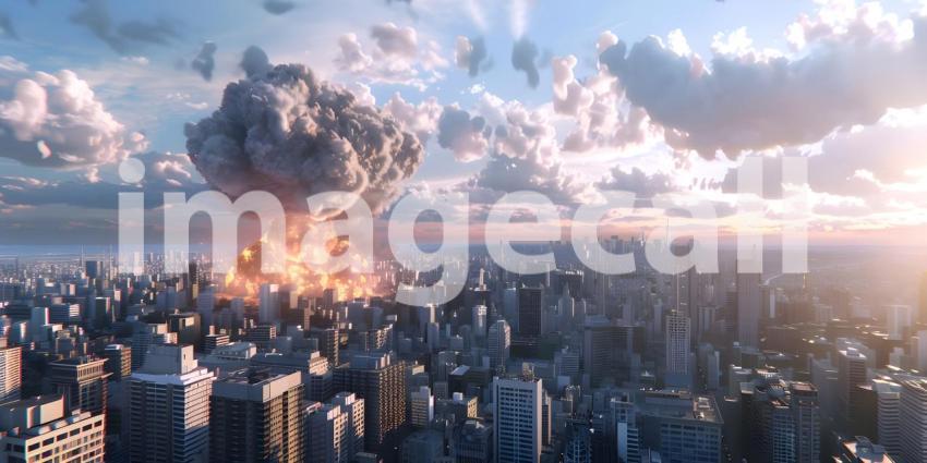 Explosion nuclear bomb in a city background - Ai Generated