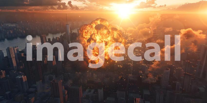 Explosion nuclear bomb in a city background - Ai Generated