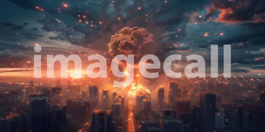 Explosion nuclear bomb in a city background - Ai Generated