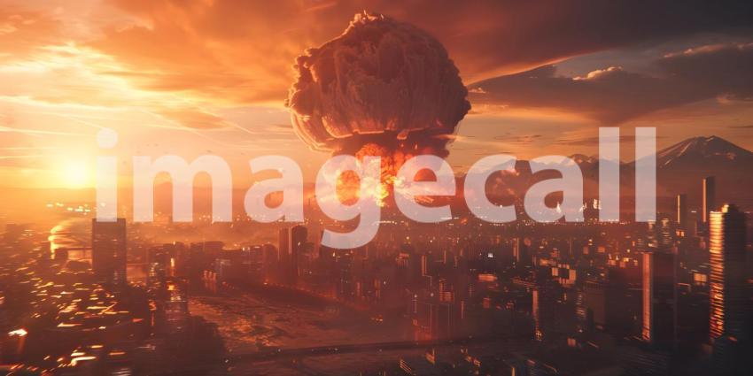 Explosion nuclear bomb in a city background - Ai Generated