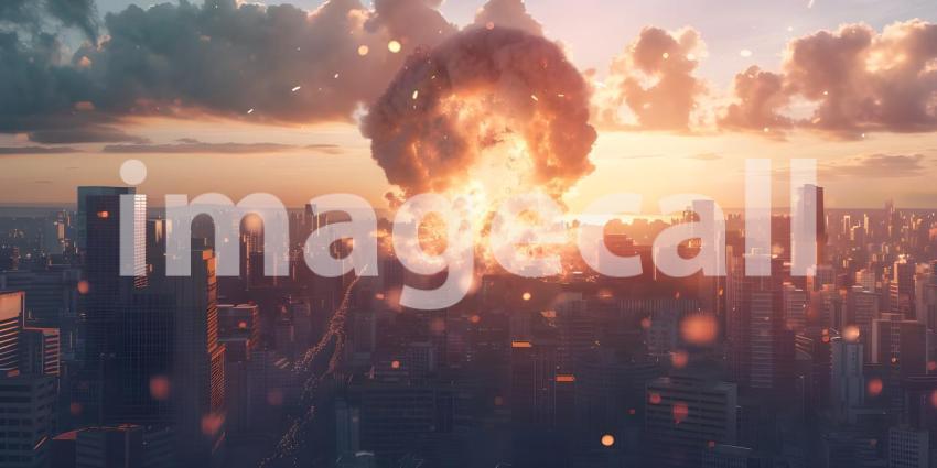 Explosion nuclear bomb in a city background - Ai Generated