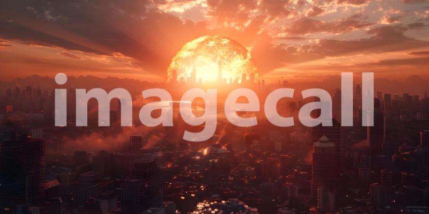 Explosion nuclear bomb in a city background - Ai Generated