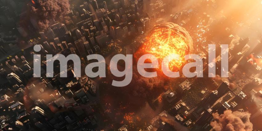 Explosion nuclear bomb in a city background - Ai Generated