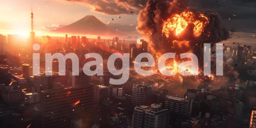 Explosion nuclear bomb in a city background - Ai Generated