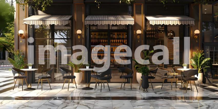 Exterior of a Luxury cafe or lounge area background - Ai Generated