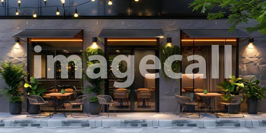 Exterior of a Luxury cafe or lounge area background - Ai Generated