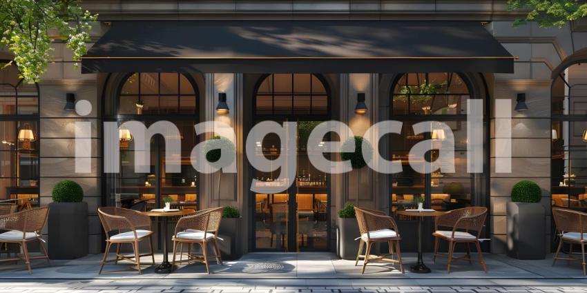 Exterior of a Luxury cafe or lounge area background - Ai Generated