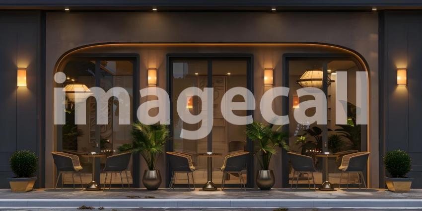 Exterior of a Luxury cafe or lounge area background - Ai Generated