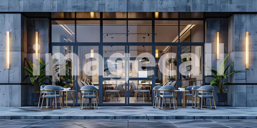 Exterior of a Luxury cafe or lounge area background - Ai Generated