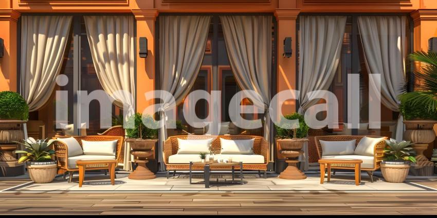 Exterior of a Luxury cafe or lounge area background - Ai Generated