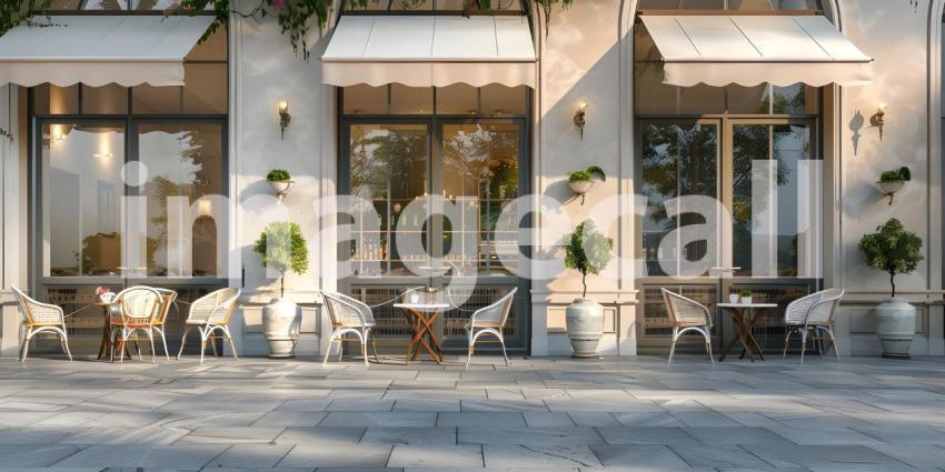 Exterior of a Luxury cafe or lounge area background - Ai Generated