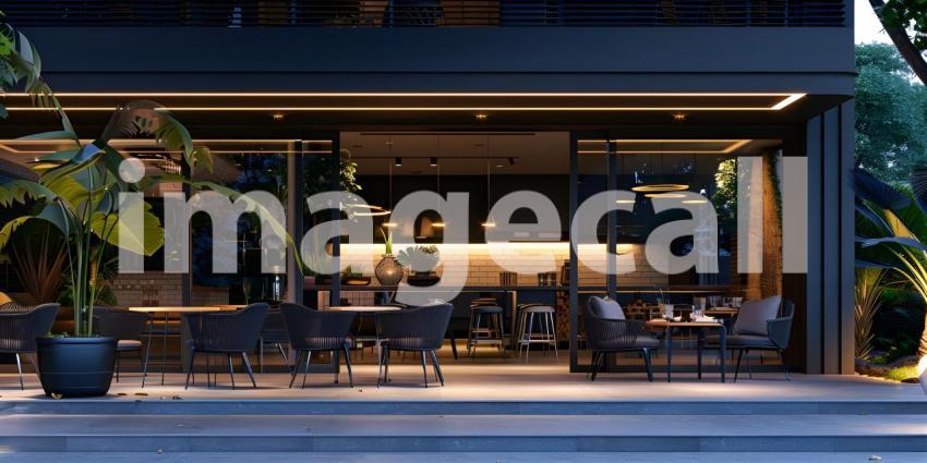 Exterior of a Luxury cafe or lounge area background - Ai Generated