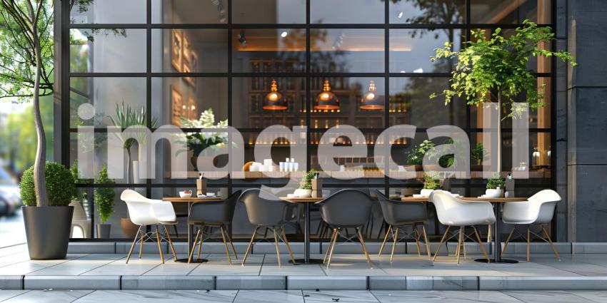 Exterior of a Luxury cafe or lounge area background - Ai Generated