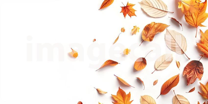 Fall Autumn Leaves on white background with copy space for text background - Ai Generated