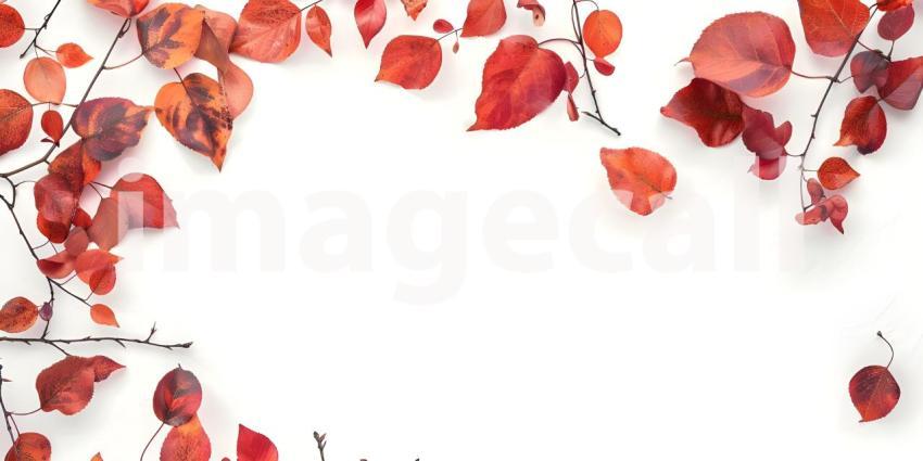 Fall Autumn Leaves on white background with copy space for text background - Ai Generated