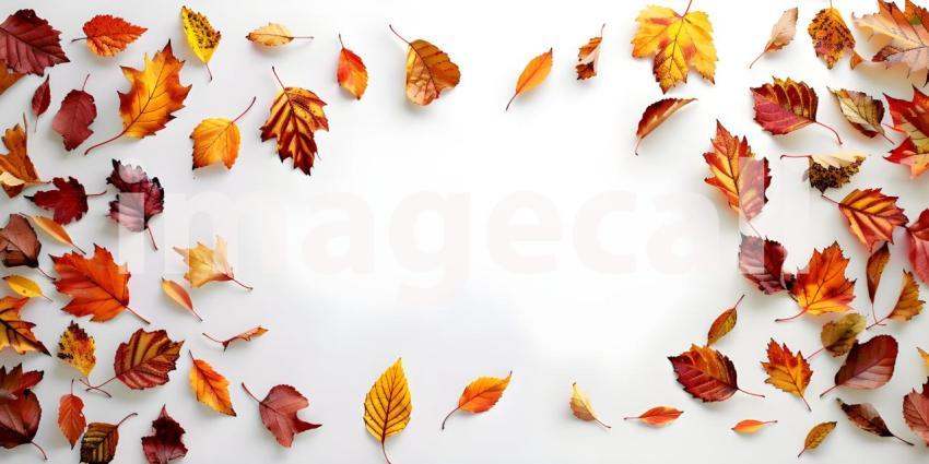Fall Autumn Leaves on white background with copy space for text background - Ai Generated