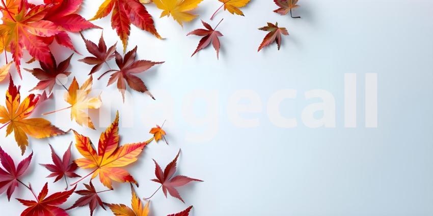 Fall Autumn Leaves on white background with copy space for text background - Ai Generated