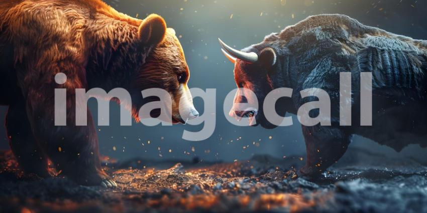 Financial and business Bull vs bear concept trader background - Ai Generated