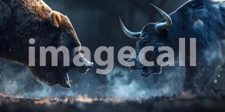 Financial and business Bull vs bear concept trader background - Ai Generated