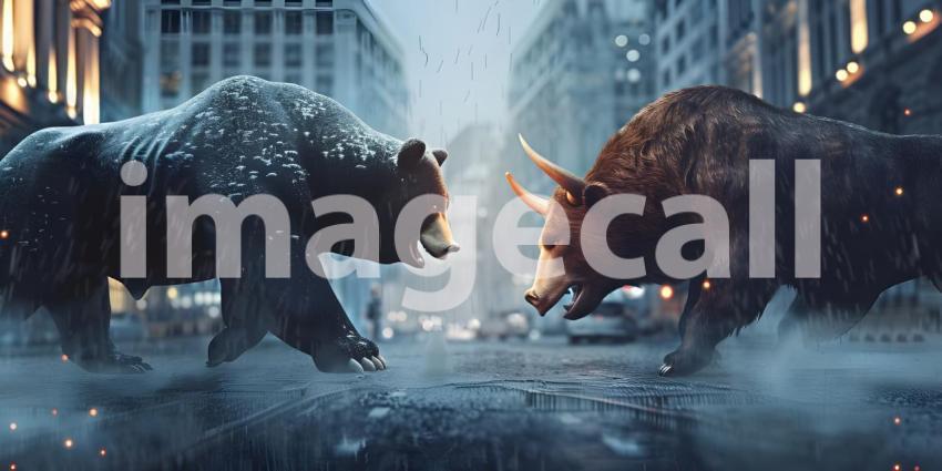 Financial and business Bull vs bear concept trader background - Ai Generated