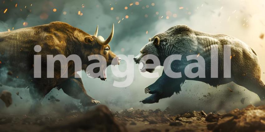 Financial and business Bull vs bear concept trader background - Ai Generated
