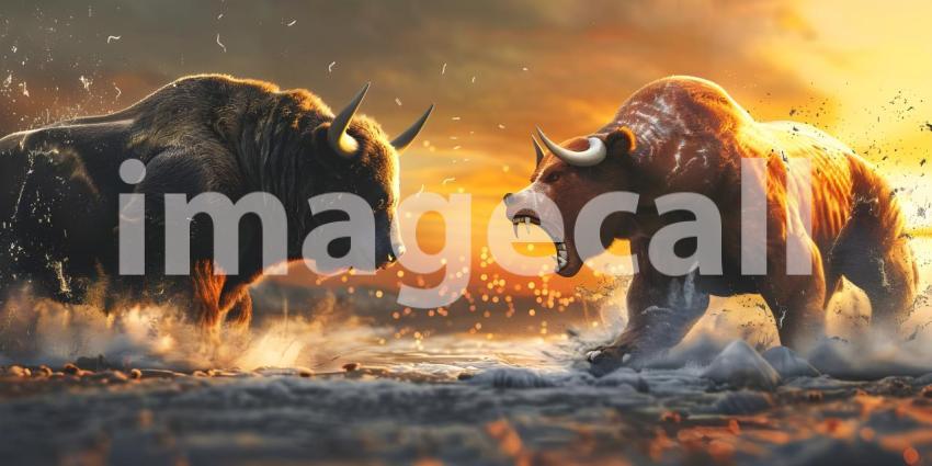Financial and business Bull vs bear concept trader background - Ai Generated